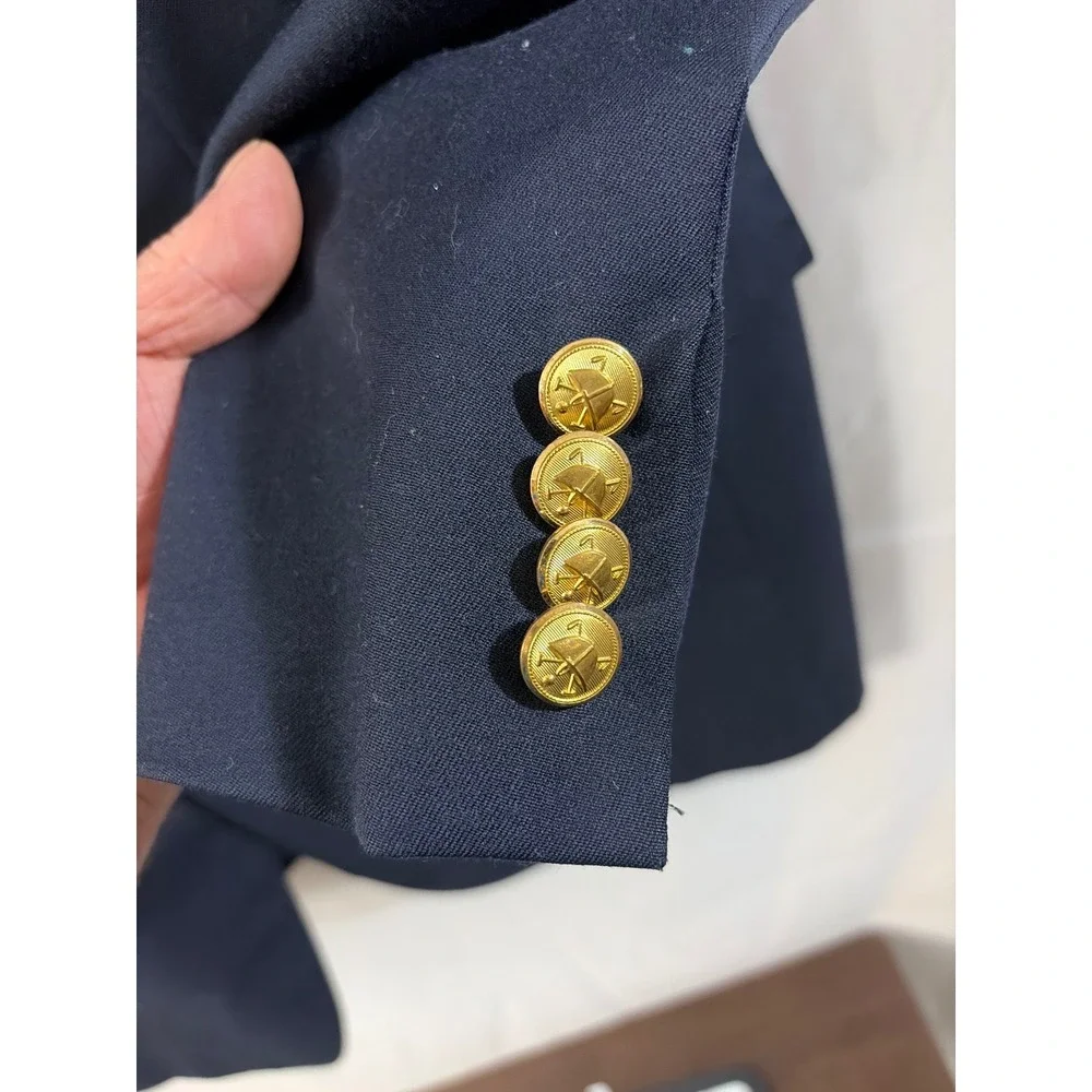 Polo Ralph Lauren Mens Navy‎ Blue Wool Blazer Gold Crest Buttons Made in USA 44R